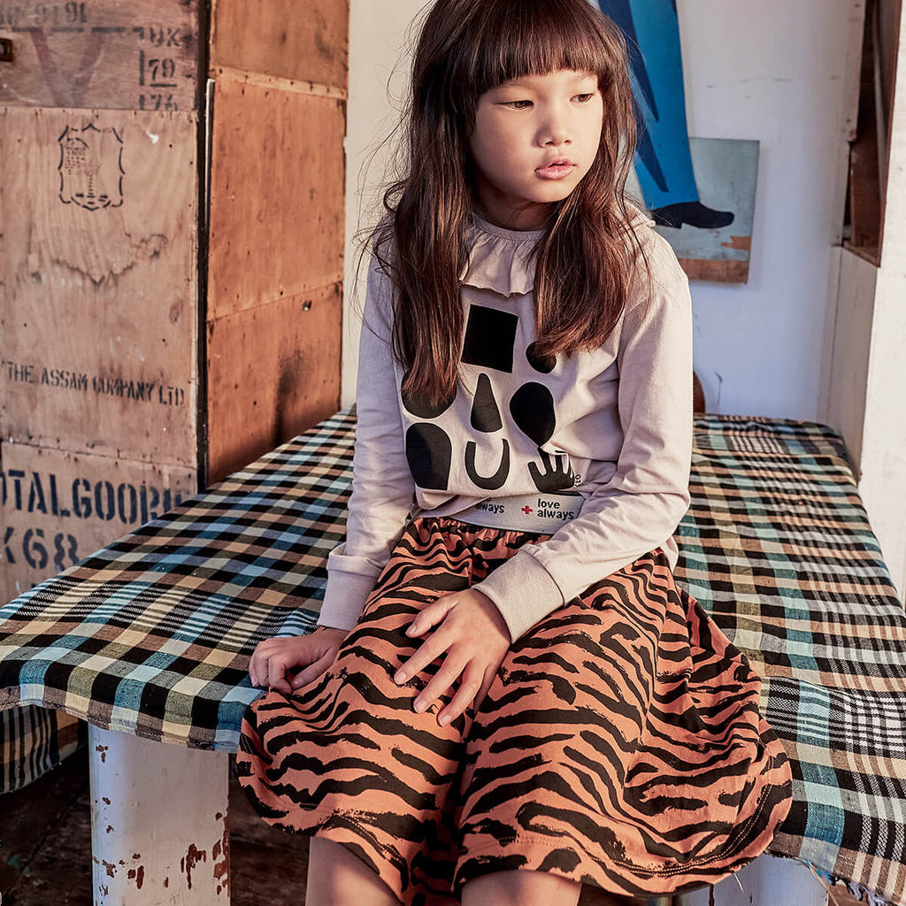 Beau Loves Tiger Stripe Skirt | full enough to twirl | Wide Elastic waistband printed 'love always'