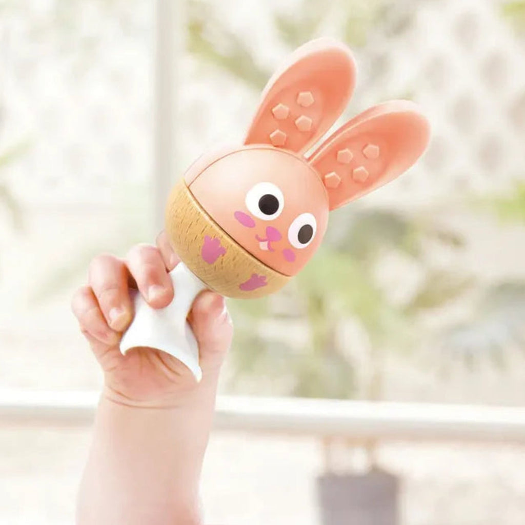 3 piece rattle set for infants | suction cups on each for attaching to a tray, table, etc. | small for little hands | non-toxic | nubbies on ears for teething