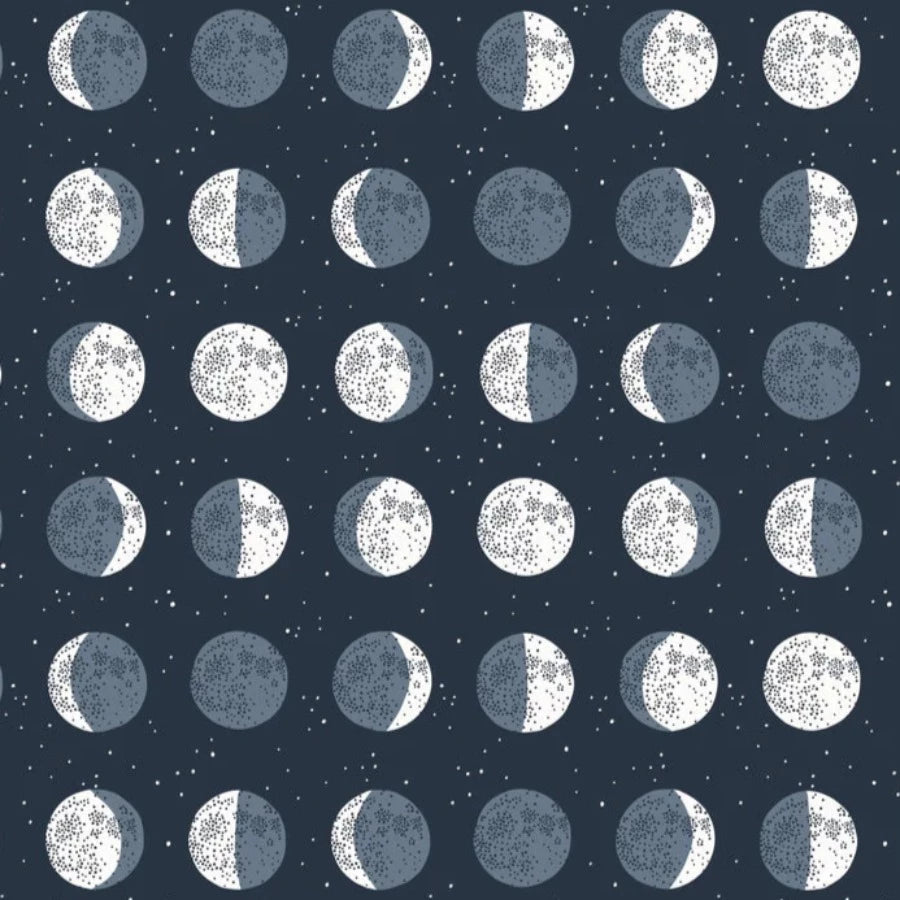 Organic cotton Night Moon Print Baby Blanket | 27"x32" | Dark Blue | White backing 