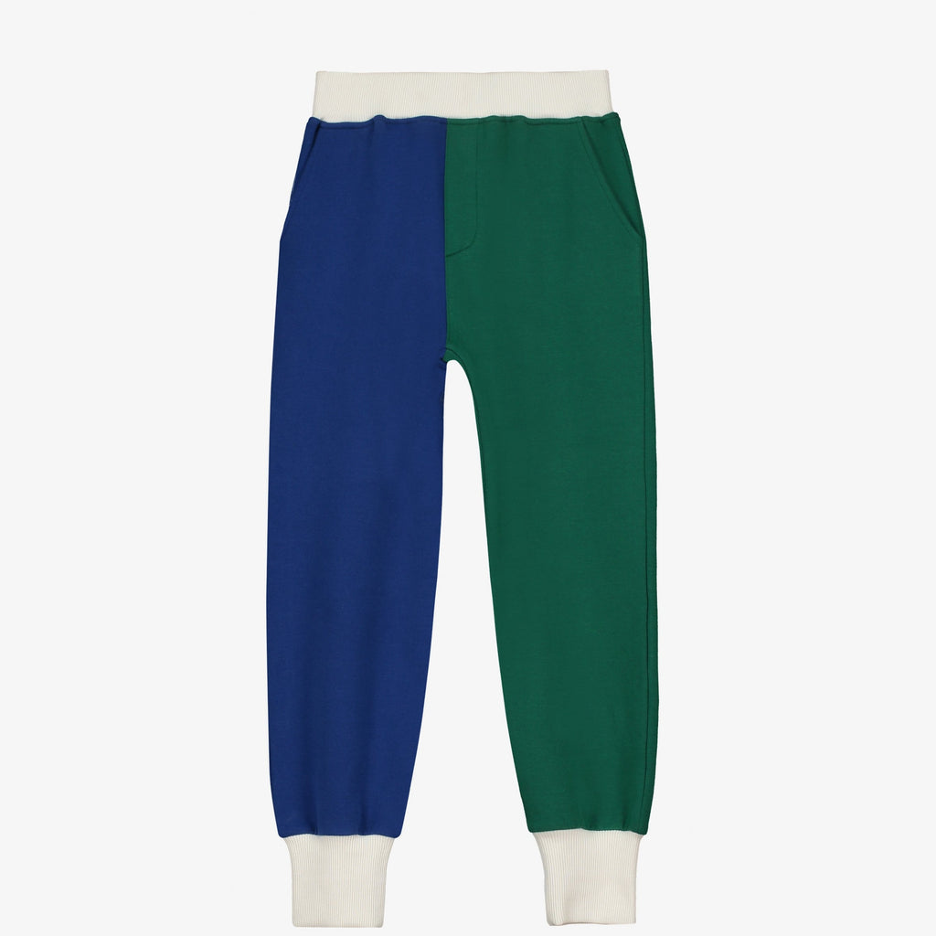 Cotton/Modal blend tri-color kids sweatpants | White/Blue/Green | by Yporque from Spain | Sizes 2-10 yrs  |  side pockets