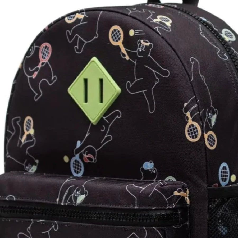 Herschel Toddler Backpack | styled for 3-7 years | Tennis Bears Print| front pocket | water bottle pocket | made from recycled fabrics | 13"(H) x 9.5"(W) x 4"(D)
