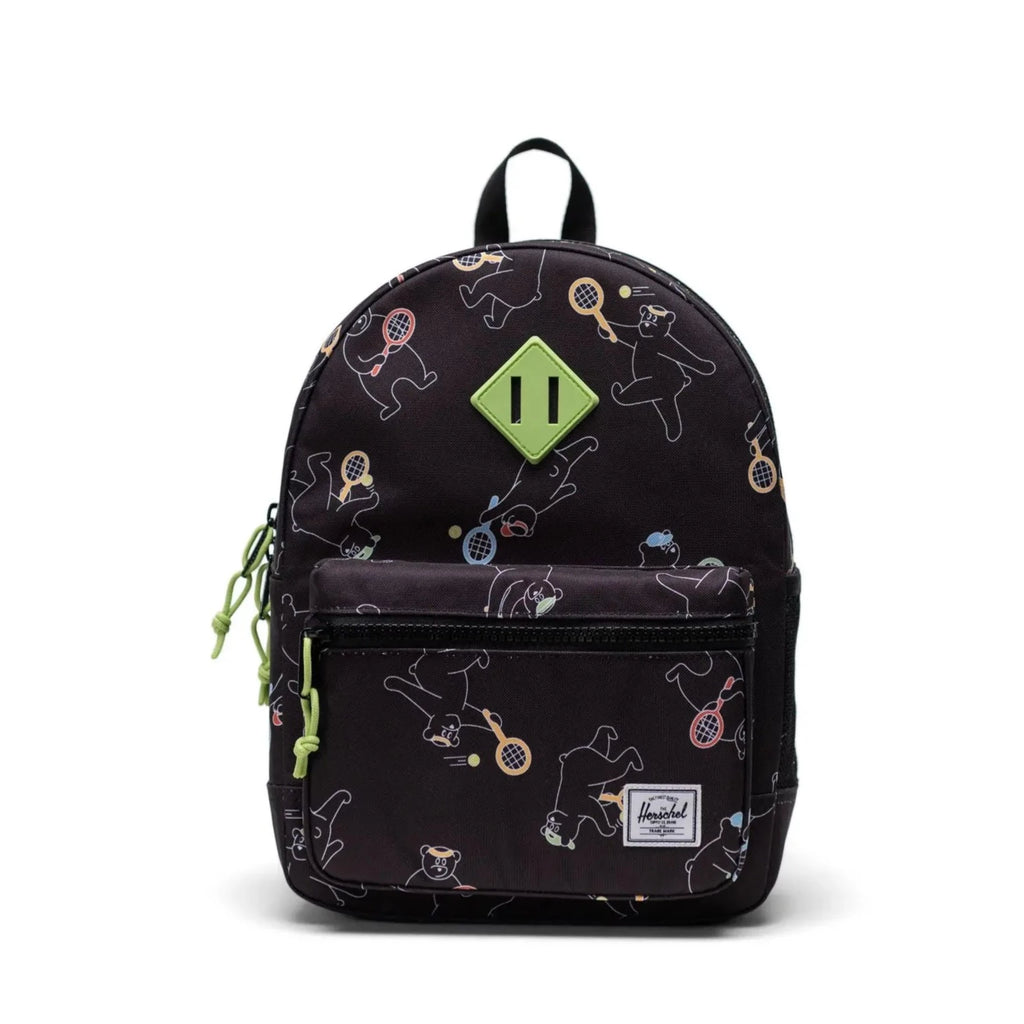 Herschel Toddler Backpack | styled for 3-7 years | Tennis Bears Print| front pocket | water bottle pocket | made from recycled fabrics | 13"(H) x 9.5"(W) x 4"(D)