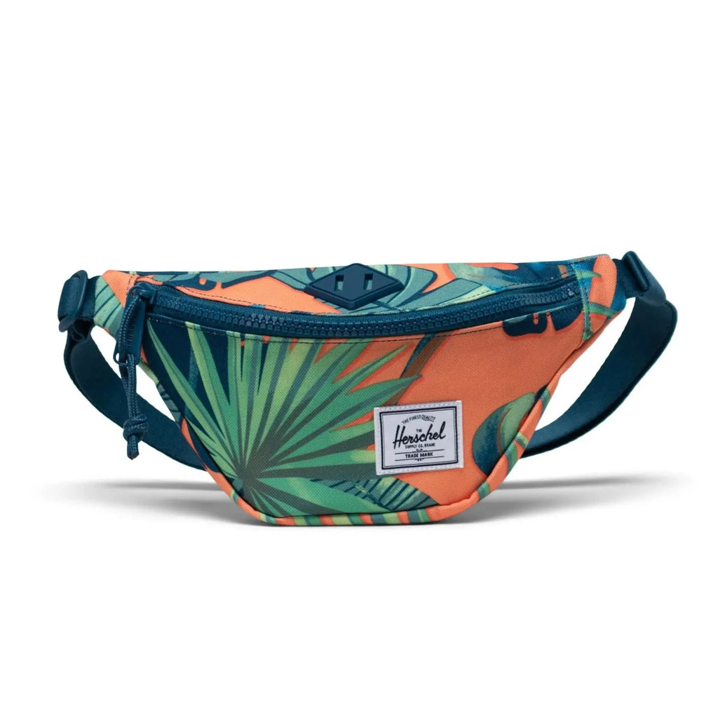 Herschel Heritage Kids Tangerine Palm Leaves print Hip Pack | Green Accents | Can be worn around waist or cross-body - front of bag