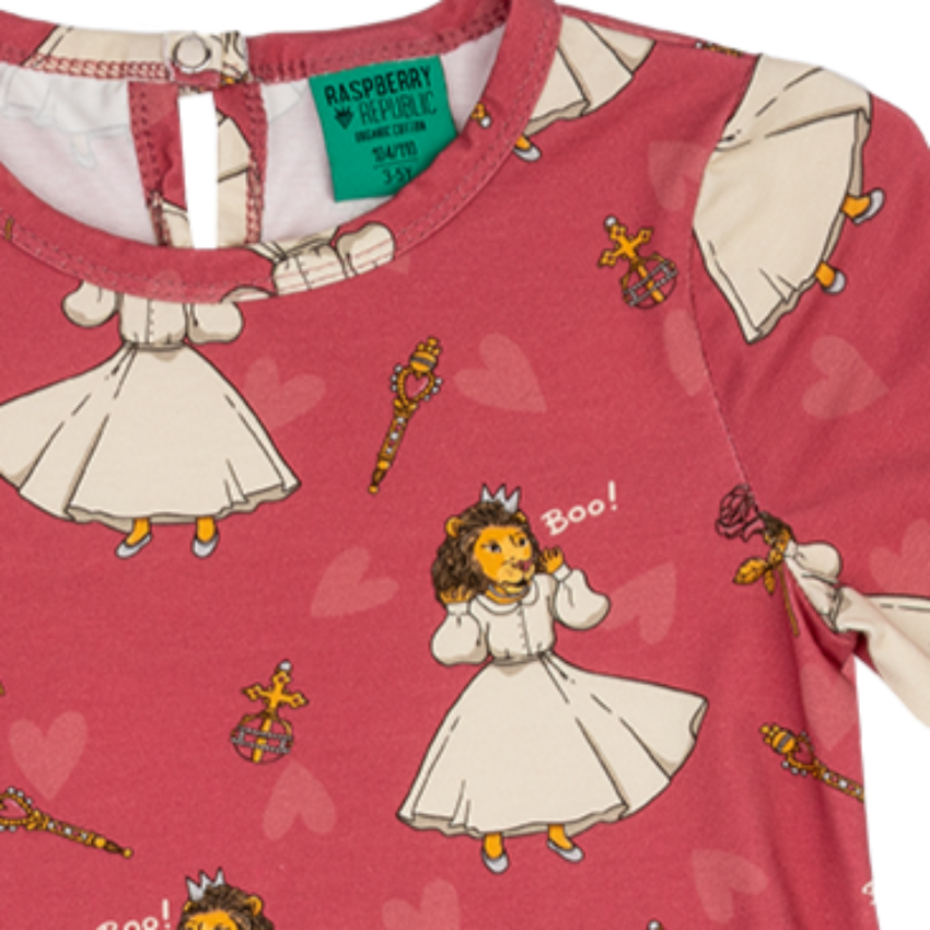 Raspberry Republic Lion Queen Cotton Dress | Mauve Pink | Knee Length | Gathered Waist | Long Sleeve 
