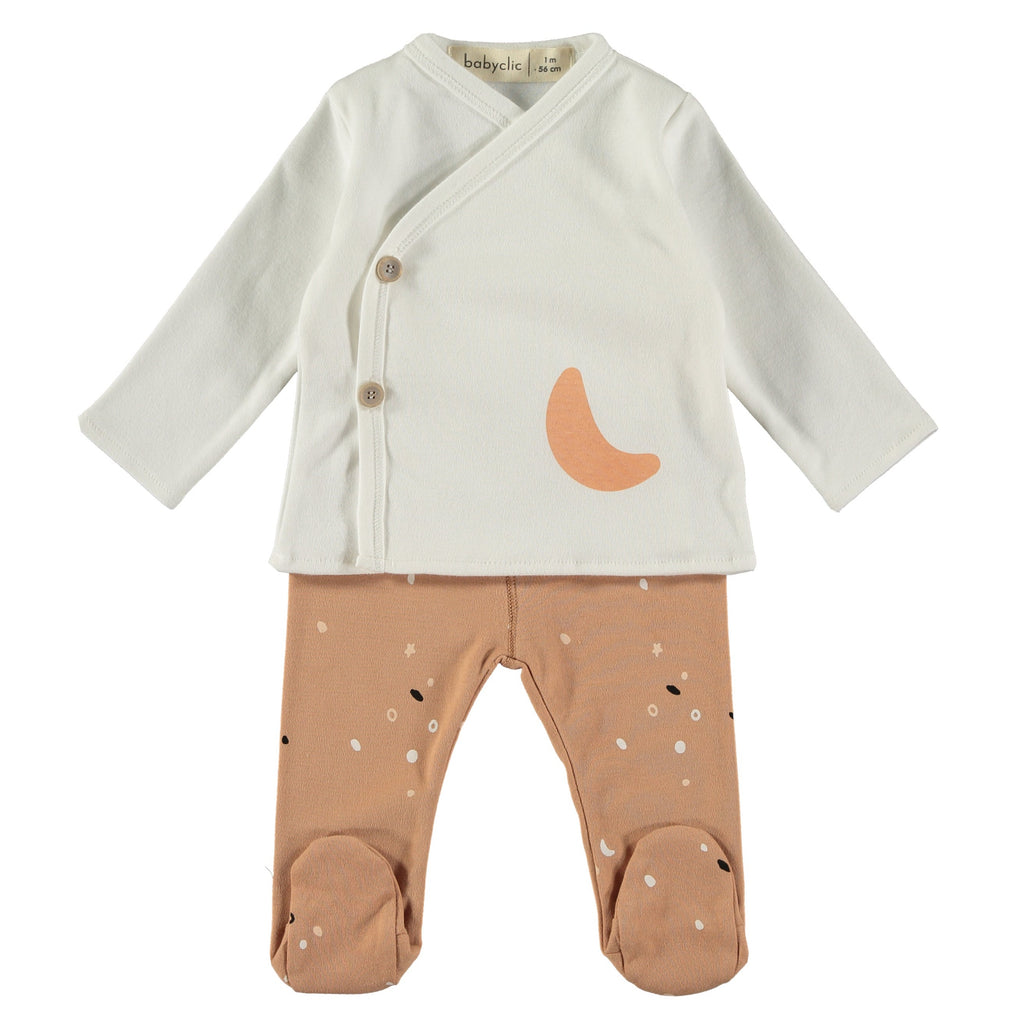 Quality Babyclic Infant Jacket & Pant Outfit | Cosmos Print | Organic Cotton | Kimono Wrap Close | Footed Pant | High Quality - front view
