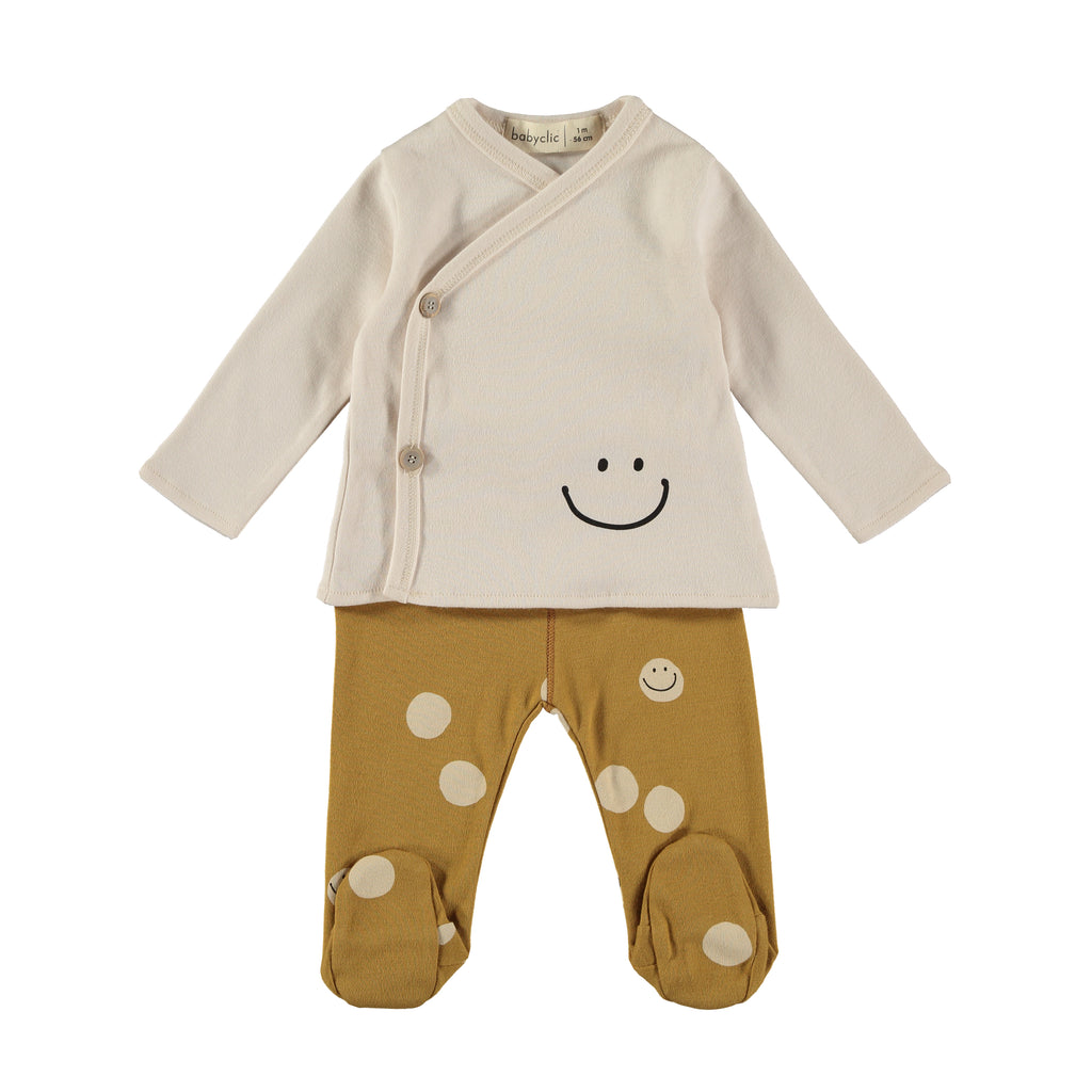 Infant Wrap Jacket & Footed Pant 2 Piece Outfit | New Baby | Organic Cotton | Wood Buttons | Footed Pant | Brushed Cotton