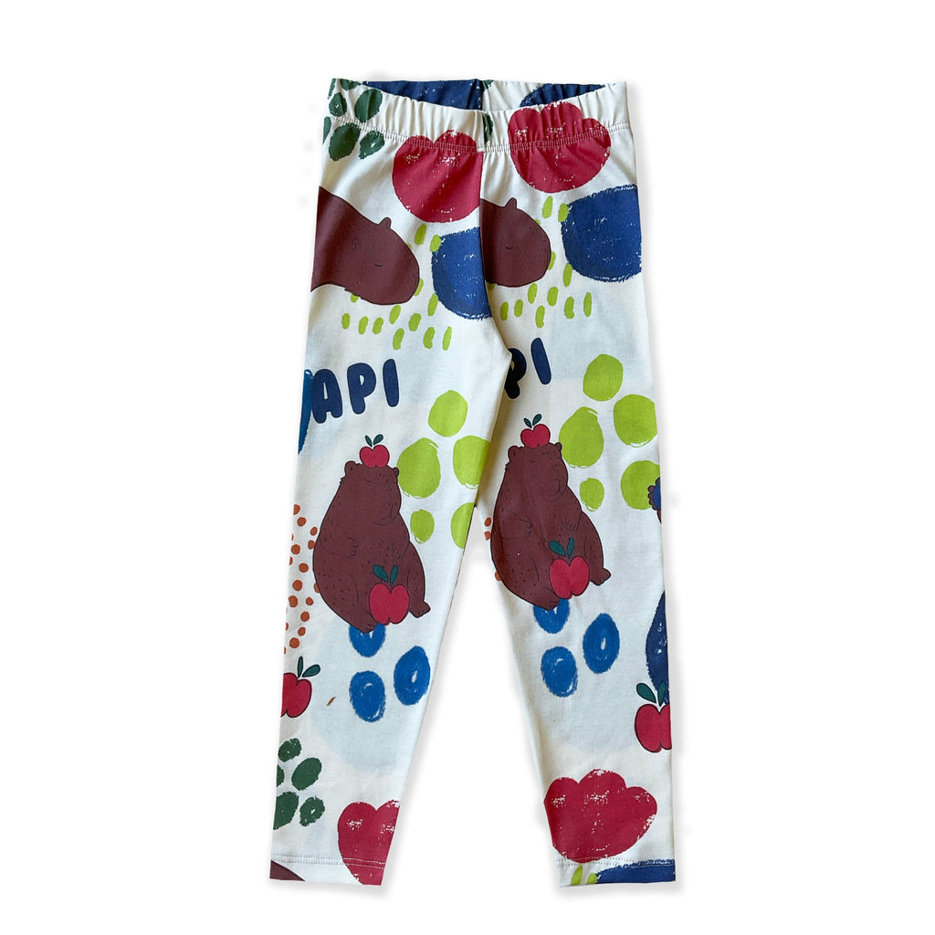 White cotton leggins with artistic capybara print | colorful | front of pant