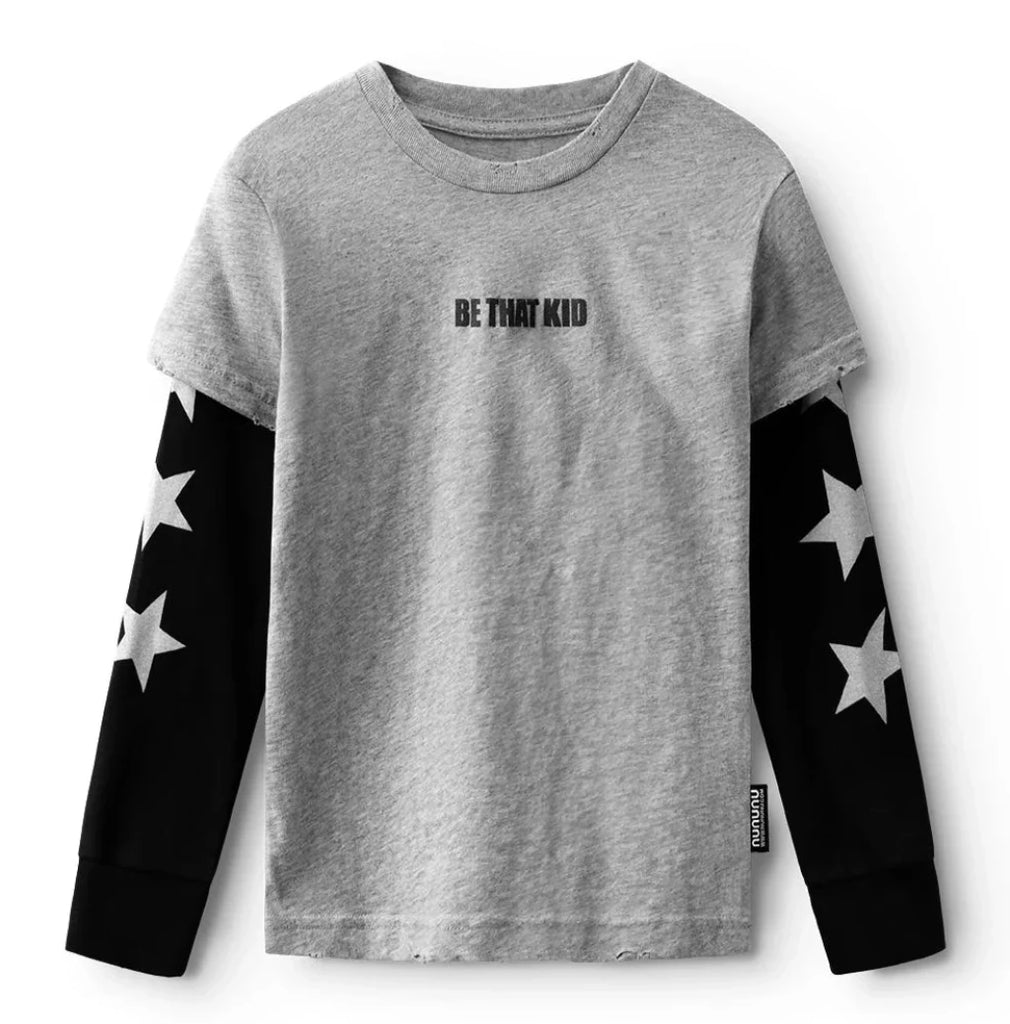 "Be That Kid" cotton tee | dual gray/black sleeve with Stars