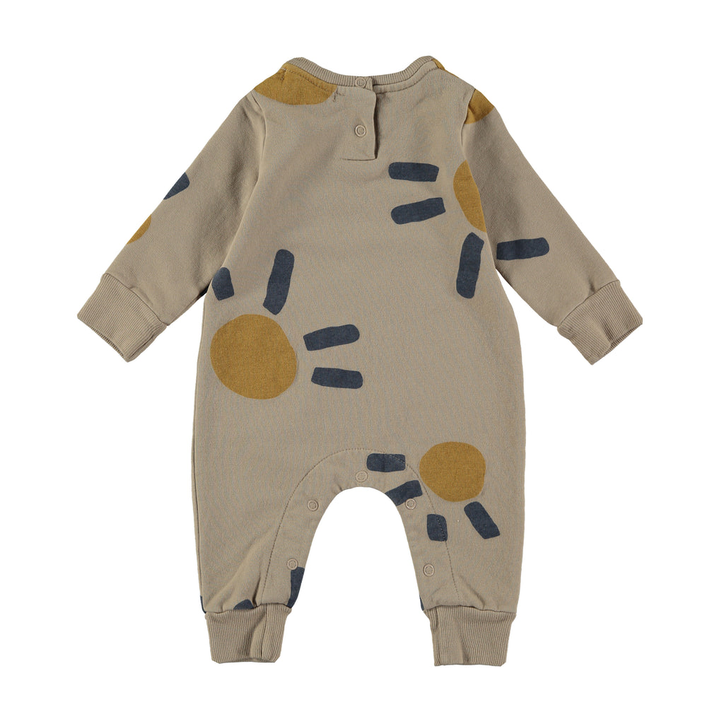 Big Sun Print Organic Infant Romper | Brushed cotton for super comfort | Snap Close at Back | Ribbed at wrist and ankle | Snaps at legs - back