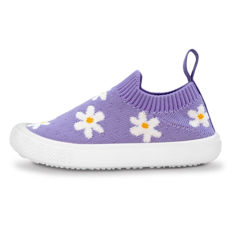Jan & Jul Knit Pull-on Shoe | Lavender with Daisys | Toddler Shoe Size 5 thru 8