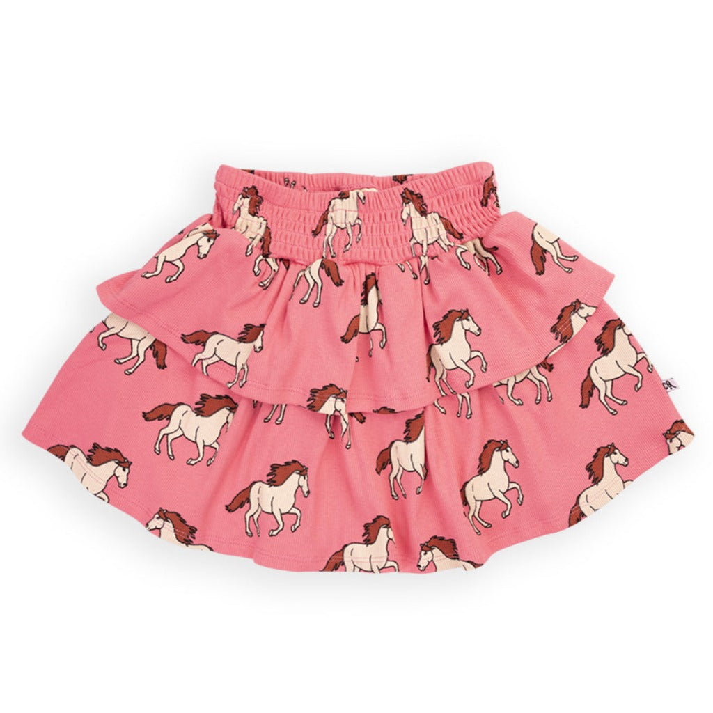 Girl's Wild Horses Layered Ruffle Pink Skirt – Black Wagon Kids