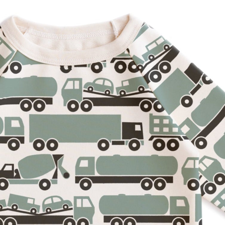 Big Rigs Trucks Print Kids Sweatshirt  | Organic Cotton | Soft & Comfy | Surf Blue and White