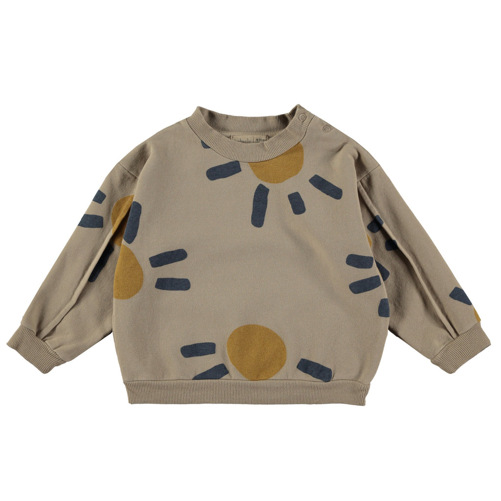 Big Sun Modern Print Cotton Sweatshirt | Organic | 12m to 10y sizes | ribbed at wrist and waist | Comfy drop shoulder - front of shirt