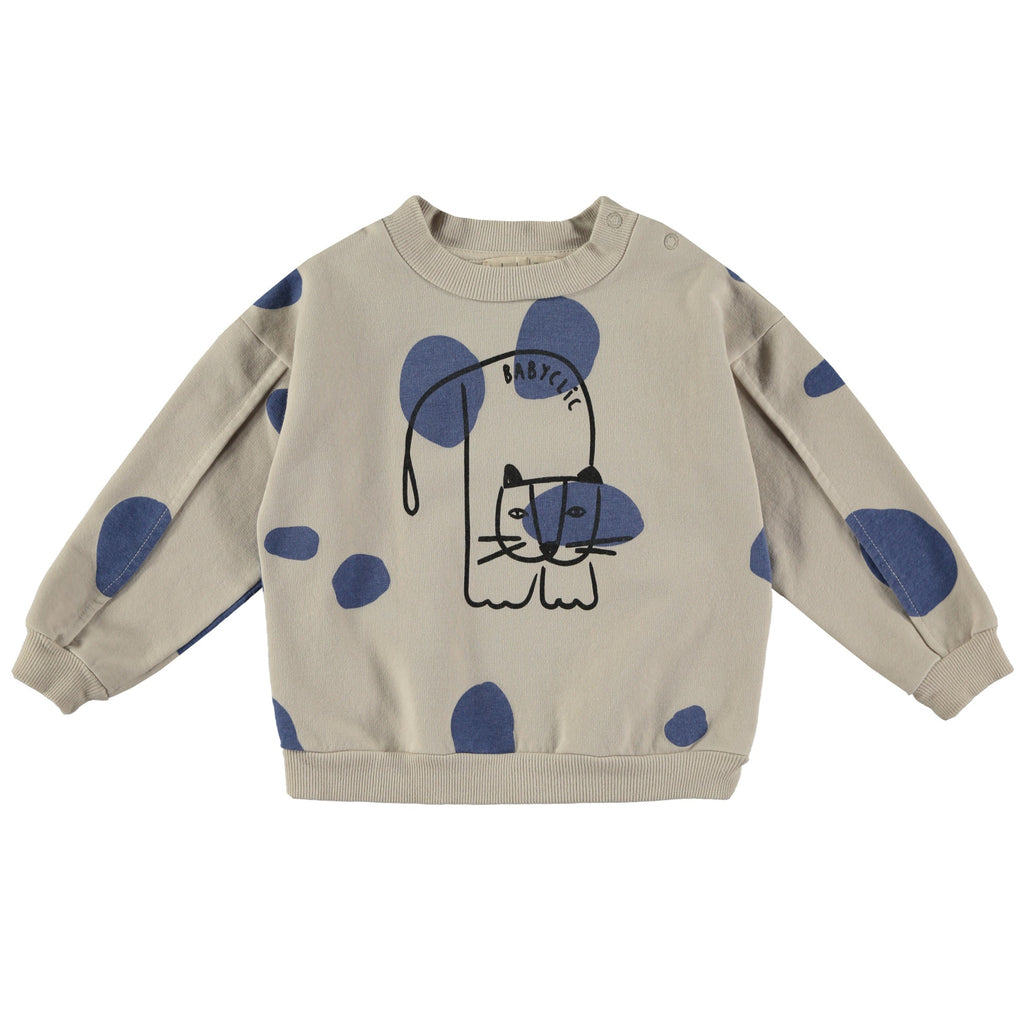 Babyclic Organic Cotton Sweatshirt | Gray w/Blue | Drop Shoulder for comfort | Ribbed at wrist and waist - front view