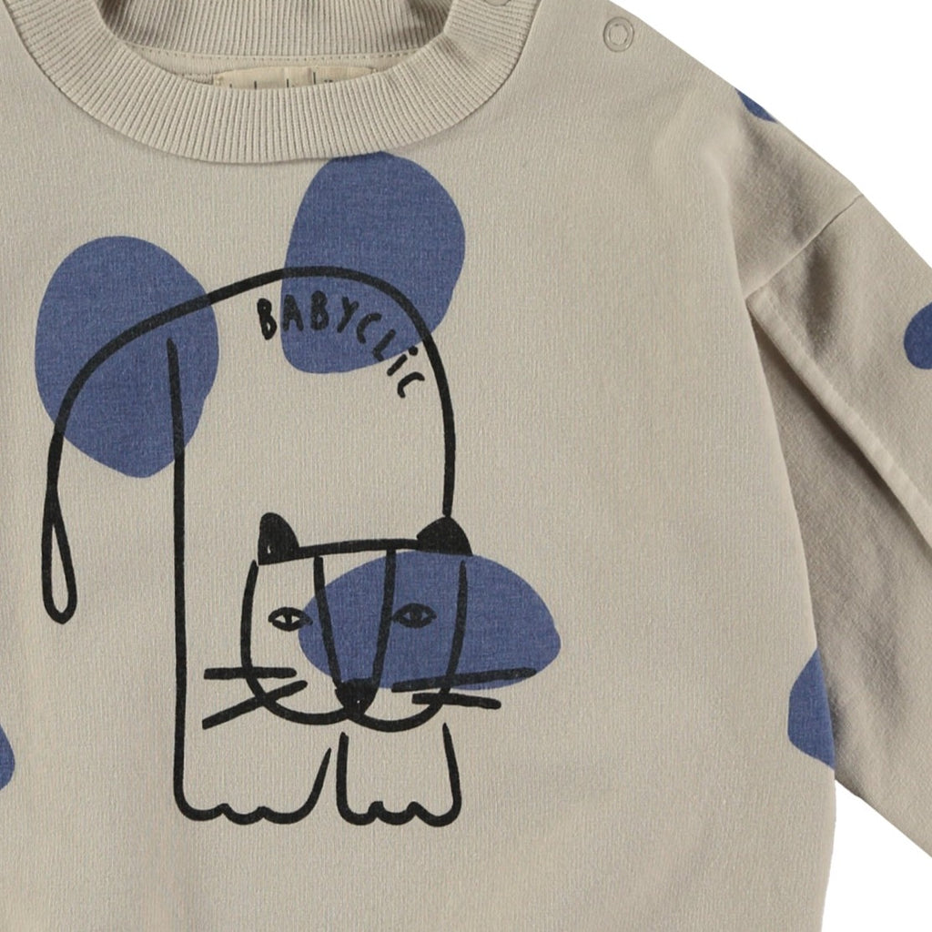 Babyclic Organic Cotton Sweatshirt | Gray w/Blue | Drop Shoulder for comfort | Ribbed at wrist and waist - closeup