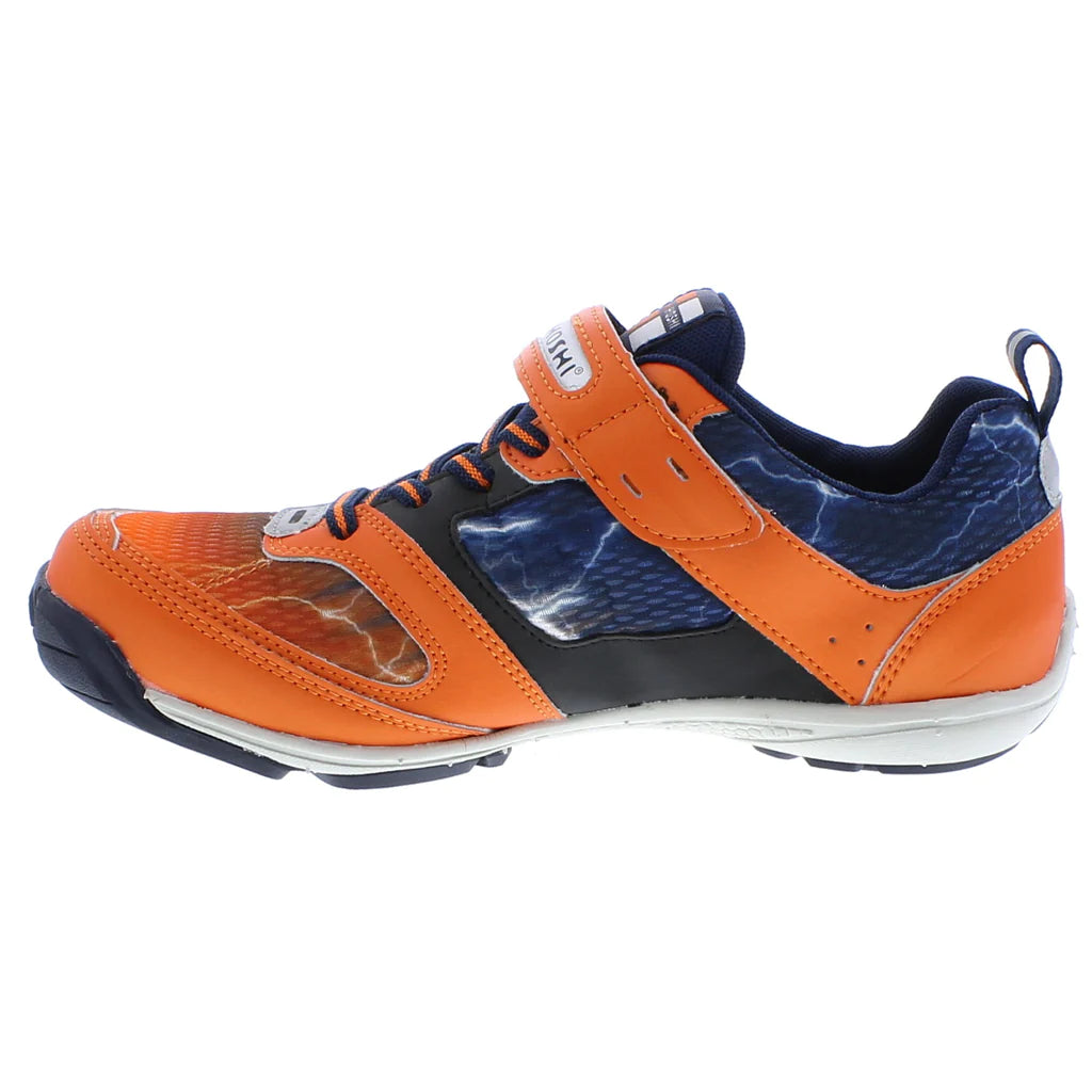 Tsukihoshi  Navy/Orange Lightning  MAKO Youth Sneakers | Velcro Close | Elastic Laces | Built for Comfort | Machine Washable | Pedorthist Friendly