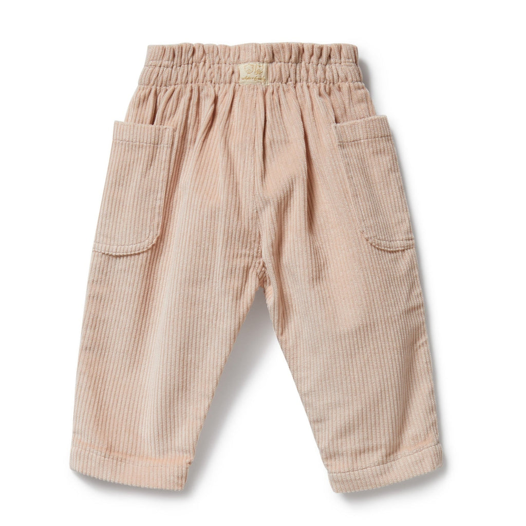 Rose corduroy pant for infant/toddler | soft elastic waist | functional button open in front | side pocket | 100% organic cotton | bAack