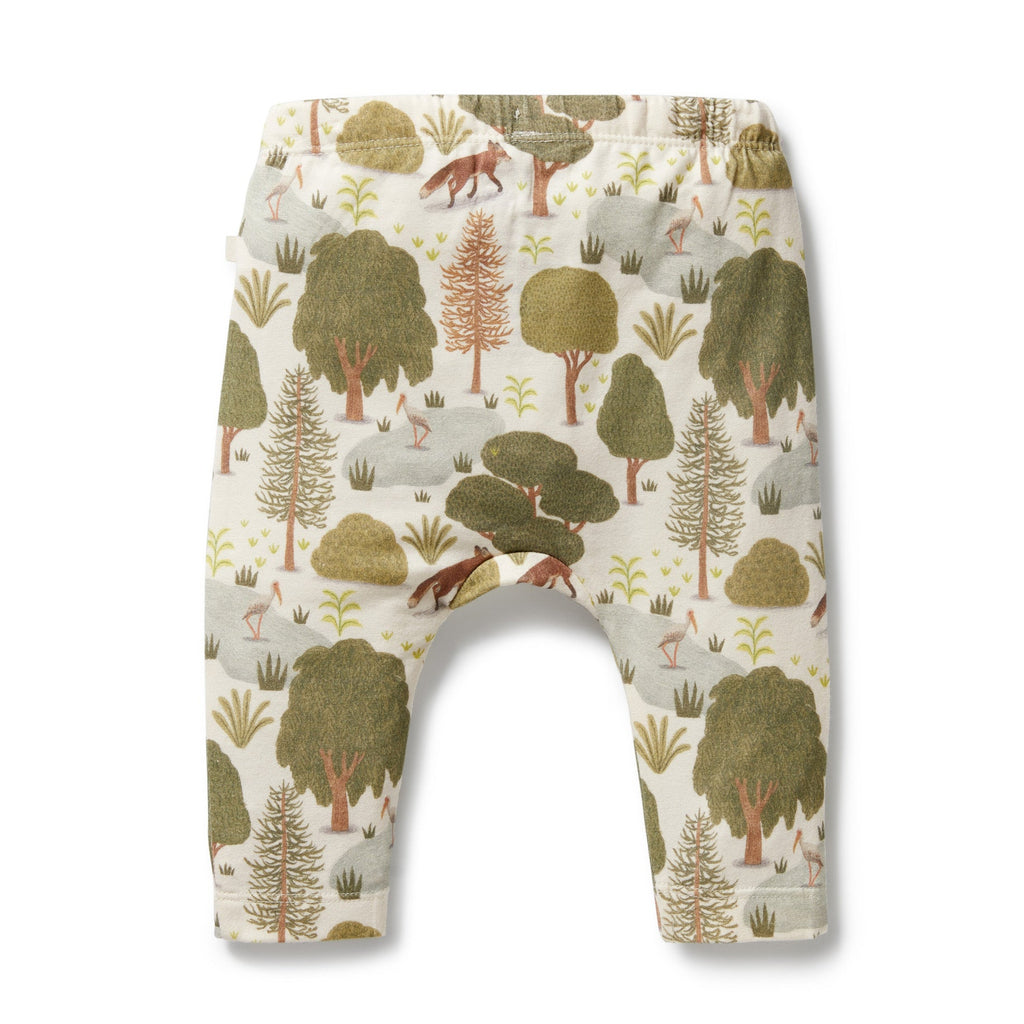 Soft, Little Trees print infant leggings | 100% organic cototn | great newborn gift | soft elastic waist with drawstring | open at ankle | back of pant