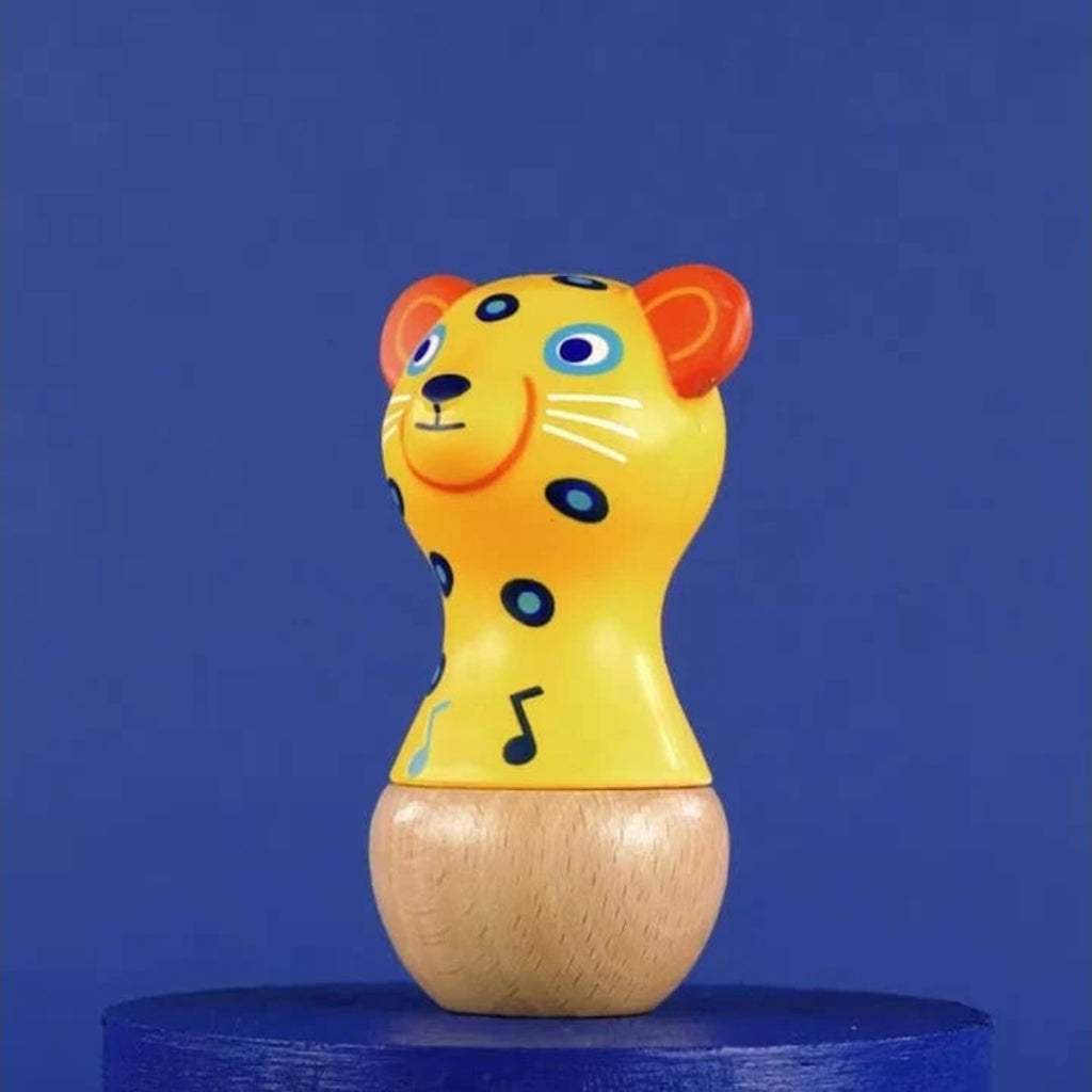 Jaguar Maracas by Djeco toys | babys first toy | ages 1 and up | brightly colored | kids love the sound | wood & plastic | designed in France