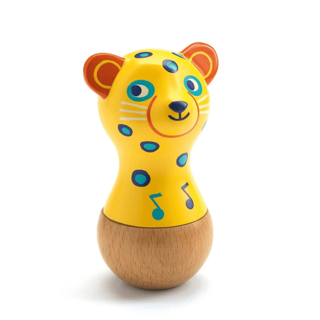 Jaguar Maracas by Djeco toys | babys first toy | ages 1 and up | brightly colored | kids love the sound | wood & plastic | designed in France