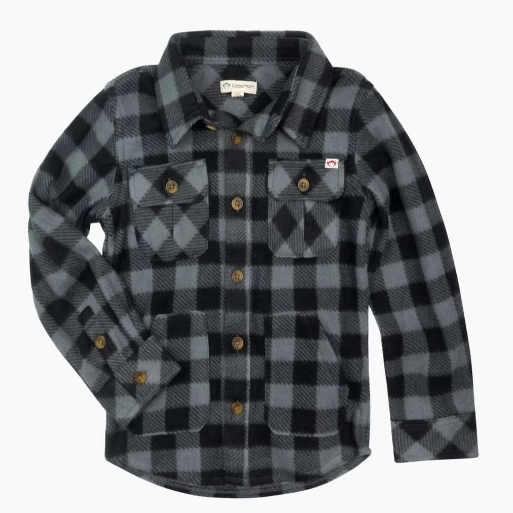 Appaman Snow Fleece Check Shirt | Black & Grey | Long Sleeve | Button Down | 2  chest pockets, 2 lower pockets | Ultra Soft