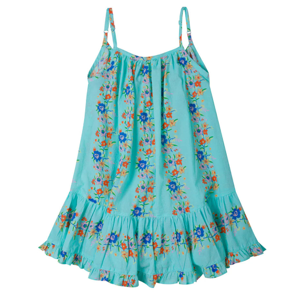 Sleeveless Floral Summer Dress Aqua Blue Cotton Girls Dress 5-6 yr