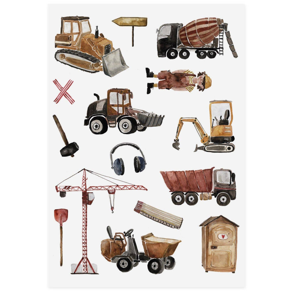 Construction vehicles & tools Temporary tattoos | Child safe | One page included |  Germany designed | 