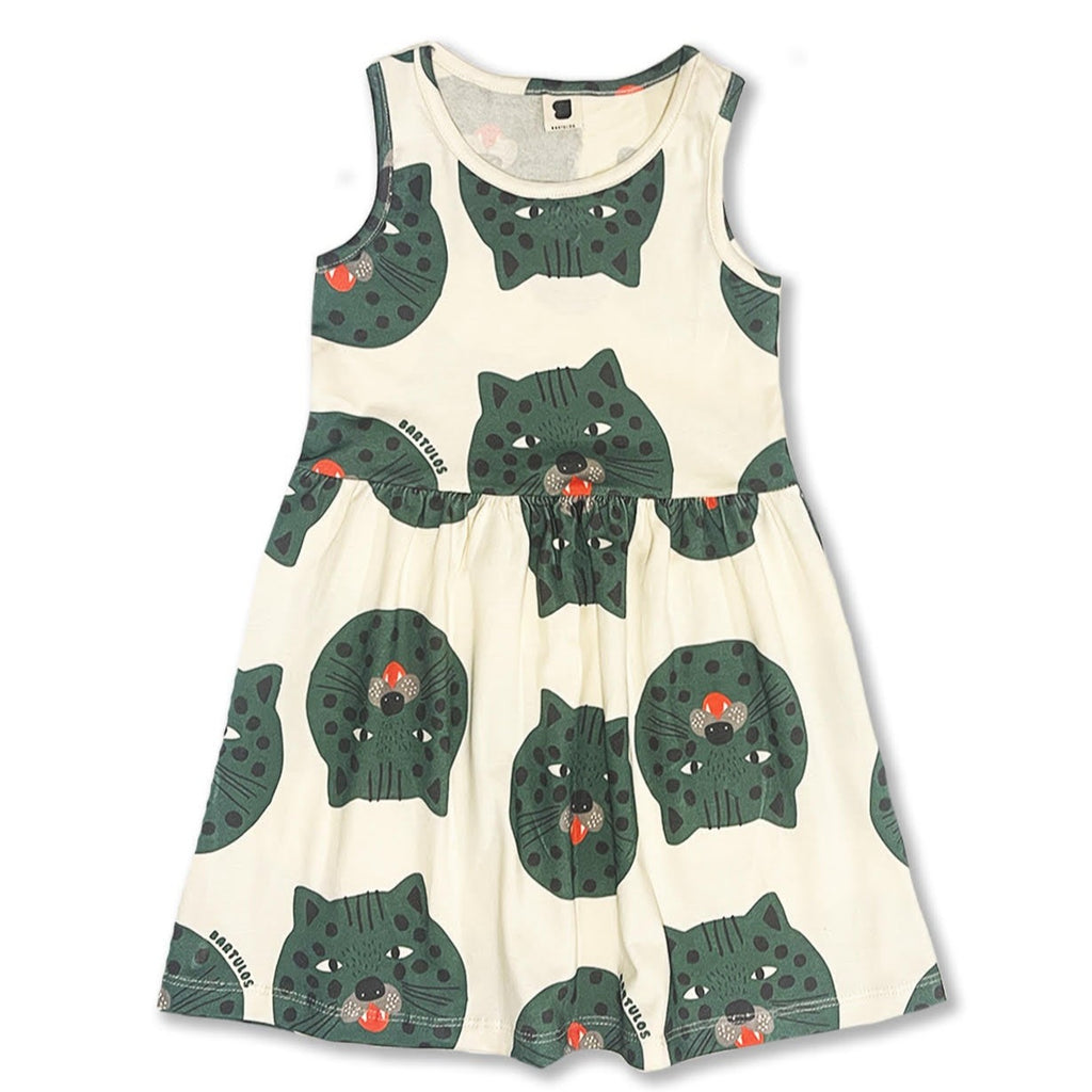 Organic Cotton Girls Dress in a Cat Face Print by Bartulos of Argentina