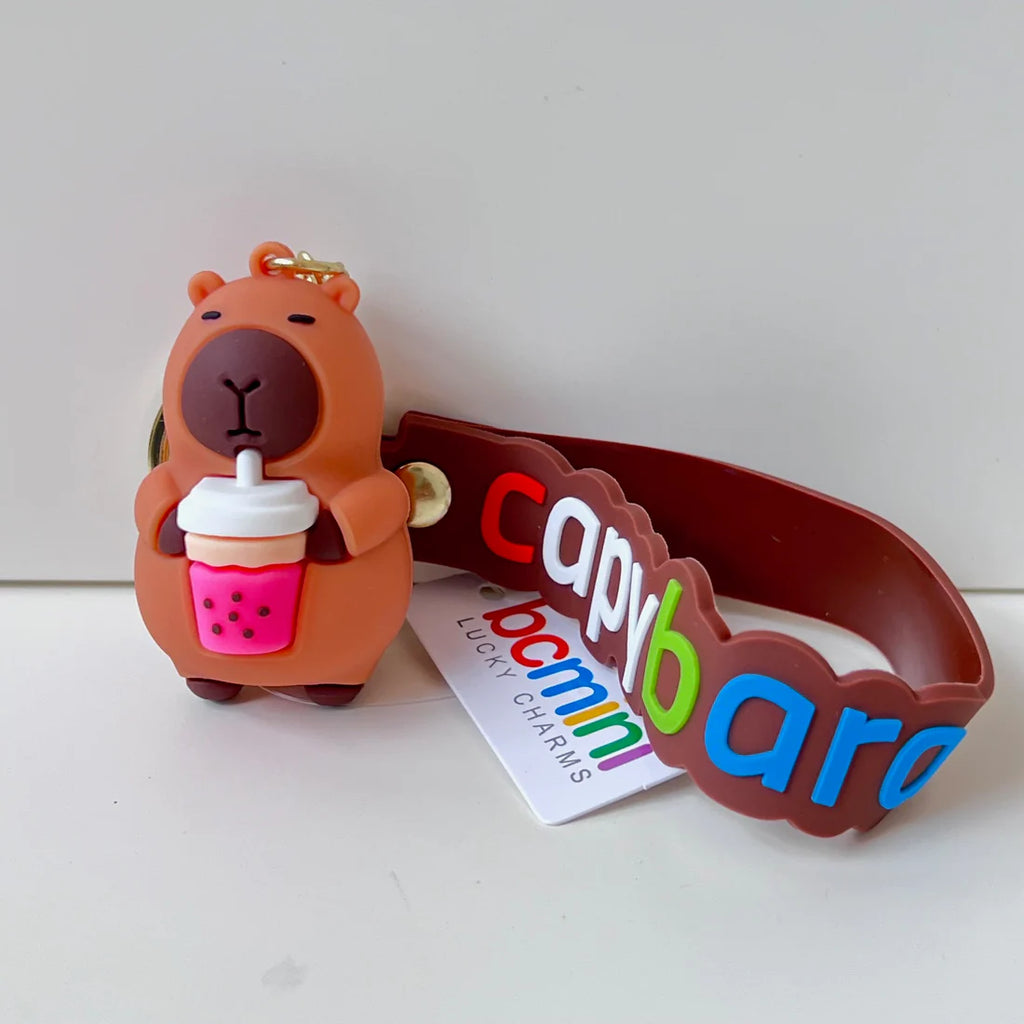 6 unique styles of capybara keychains/ bag charms | holding bubble tea
