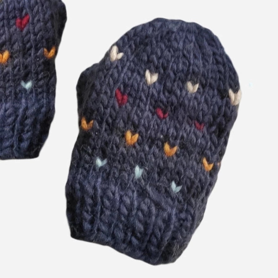 Navy Toddler Mittens with Heart Pattern | With Thumbs | Acrylic Hand Kint