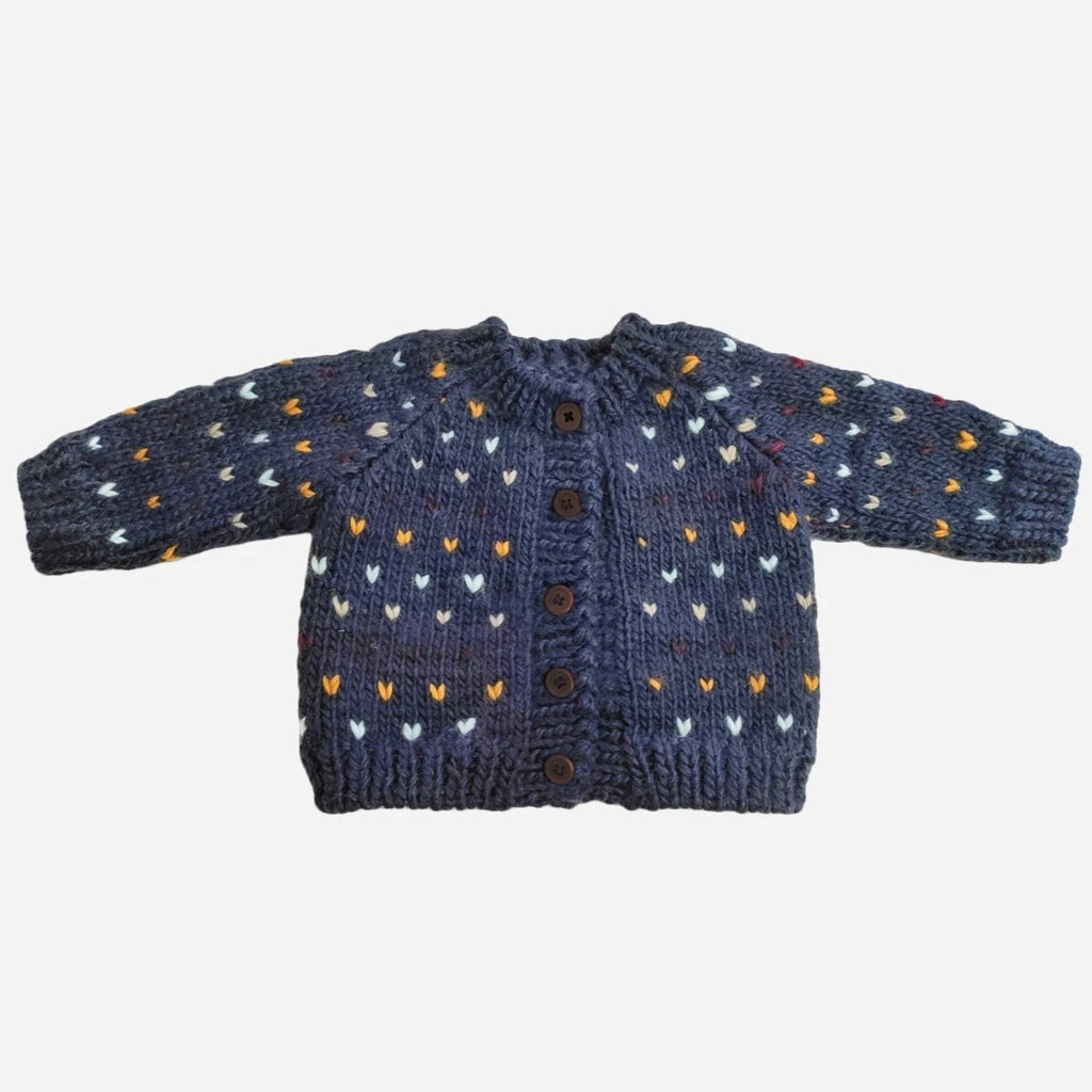 Navy Hand Knit Infant Sweater | Button Front | Sizes 6 mo to 4 yr