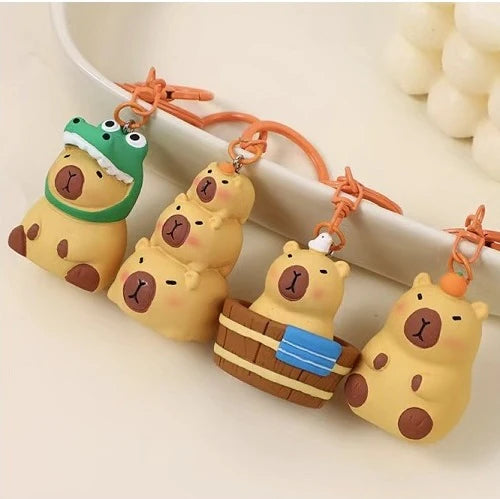 Capybara bag charm / keychain in 4 styles | 1-crocodile head, 2-bathing, 3-papa/mama/baby capybara,4- plain capybara | silicon | child safe | has a clip for hanging and key holder   |sold separately