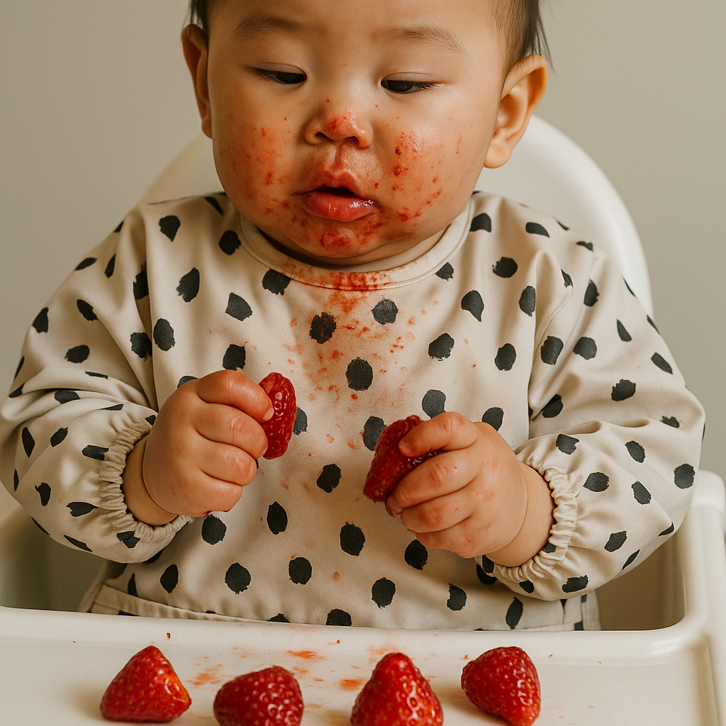 Baby bib with black cheetah print on a light gray background | waterproof |long sleeves | snaps at back of neck | pocket for catching crumbs