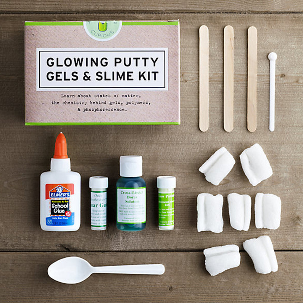 Glowing Putty Gels & Slime Kit with packaging, glue, and components | Ages 10 and up