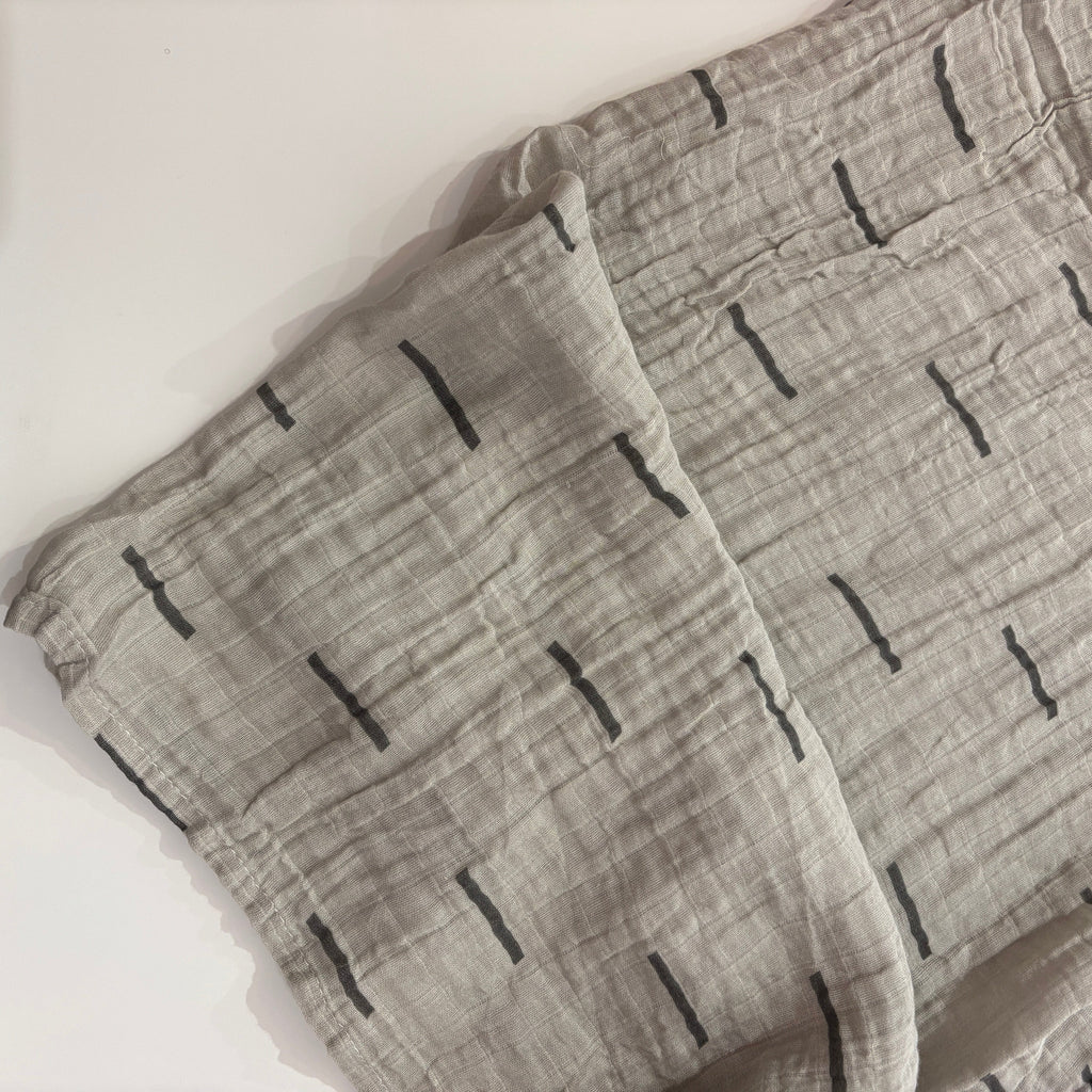 Cotton muslin infant swaddle | 45 x 45" \ Grey with Black Lines