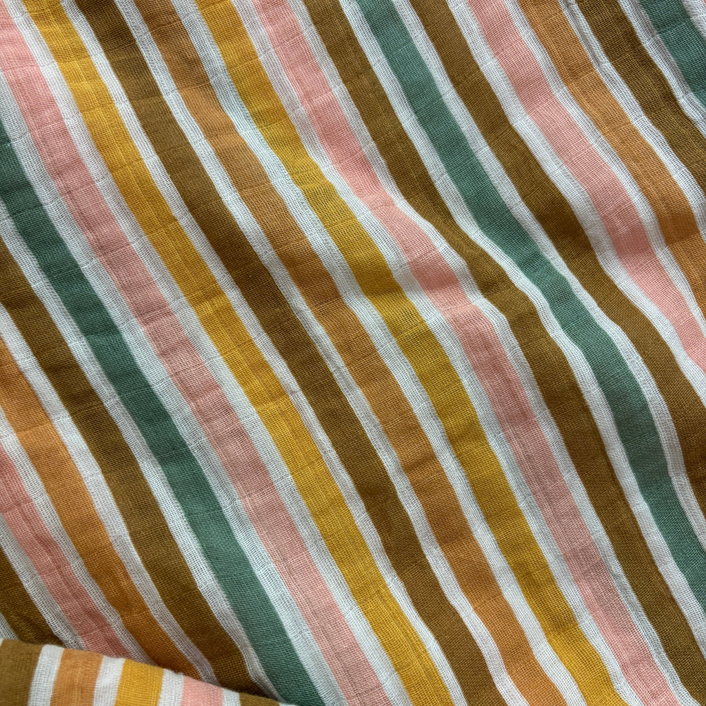 Cotton muslin infant swaddle | 45 x 45" \ Striped- Brown, Green, Mustard, Blush