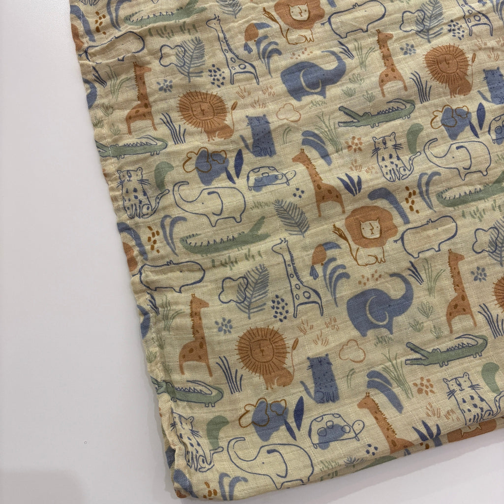 Cotton Muslin Infant Swaddle | 45" x 45" | Safari Print