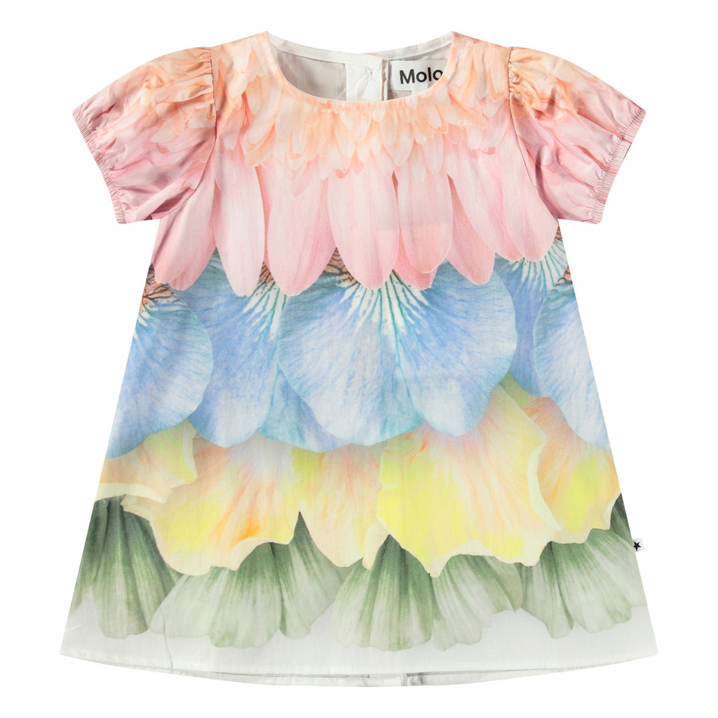 Gorgeous petal print infant girls dress | cap sleeves with elastic | a-line 