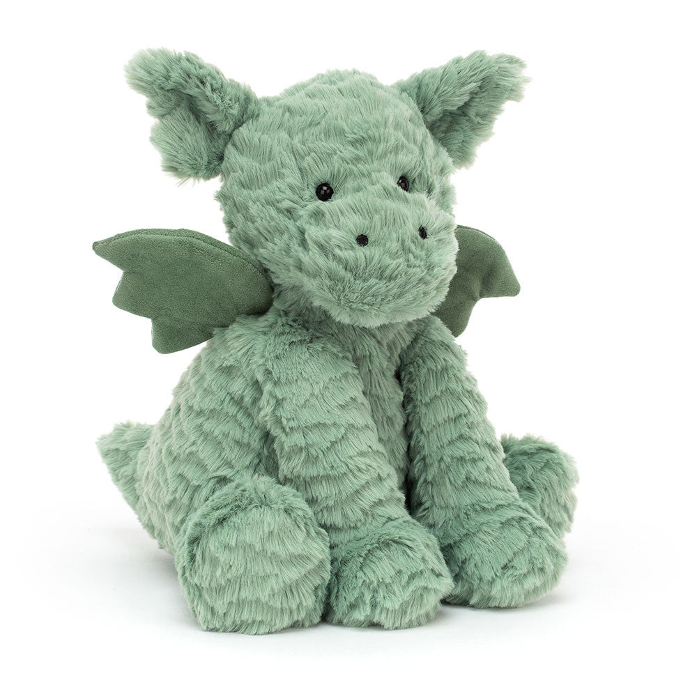 Fuddlewuddle Dragon in sage green scaled fur! | 9"h x 5" tall | smooth suede-like wings 