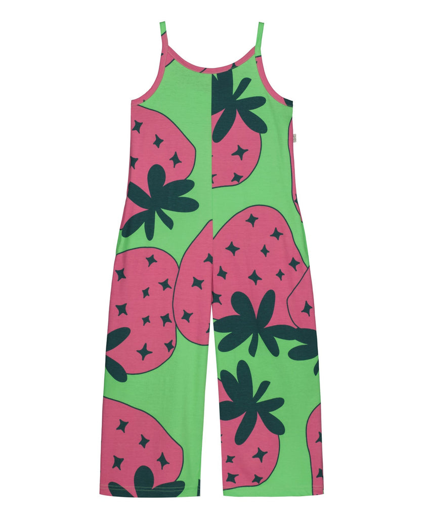 Giant strawberry print girls jumpsuit | strappy top | side pockets | oversize fit | front