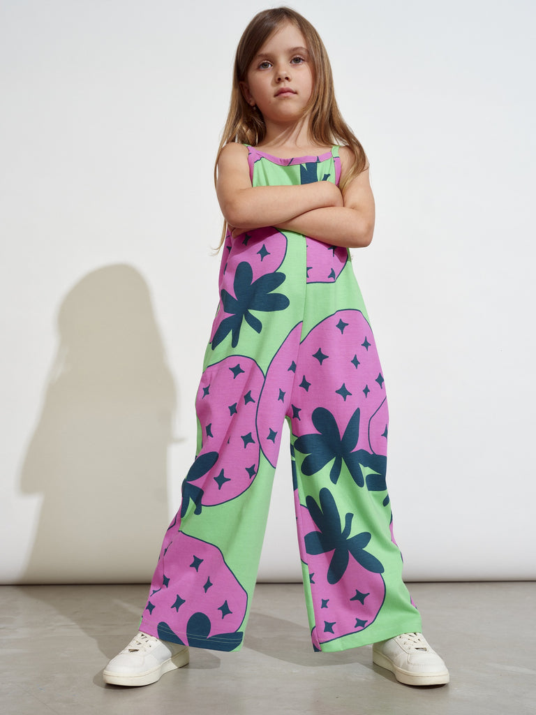 Giant strawberry print girls jumpsuit | strappy top | side pockets | oversize fit