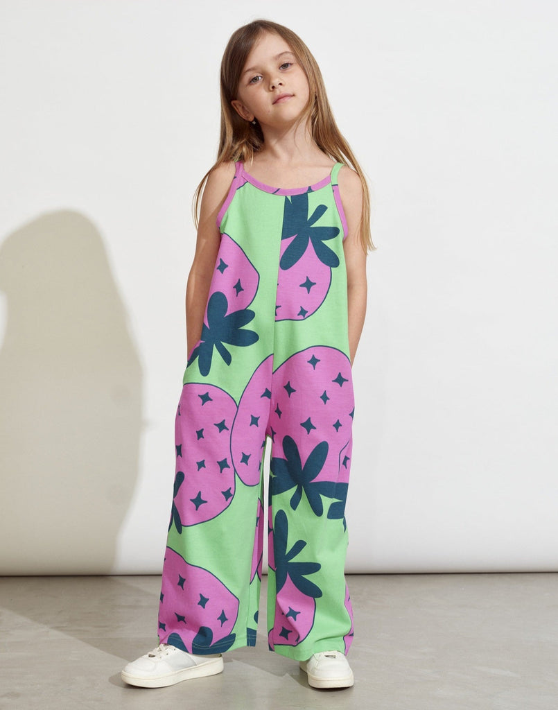 Giant strawberry print girls jumpsuit | strappy top | side pockets | oversize fit