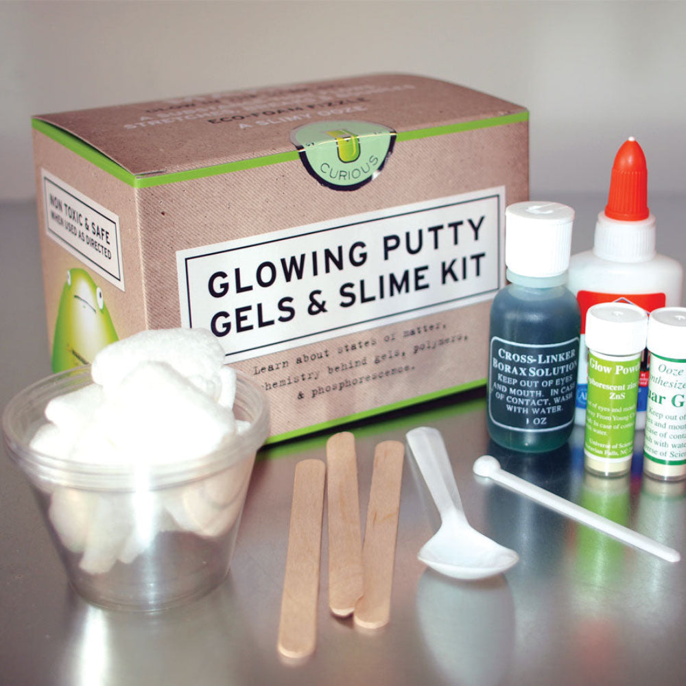 Glowing Putty Gels & Slime Kit with packaging, glue, and components | Ages 10 and up