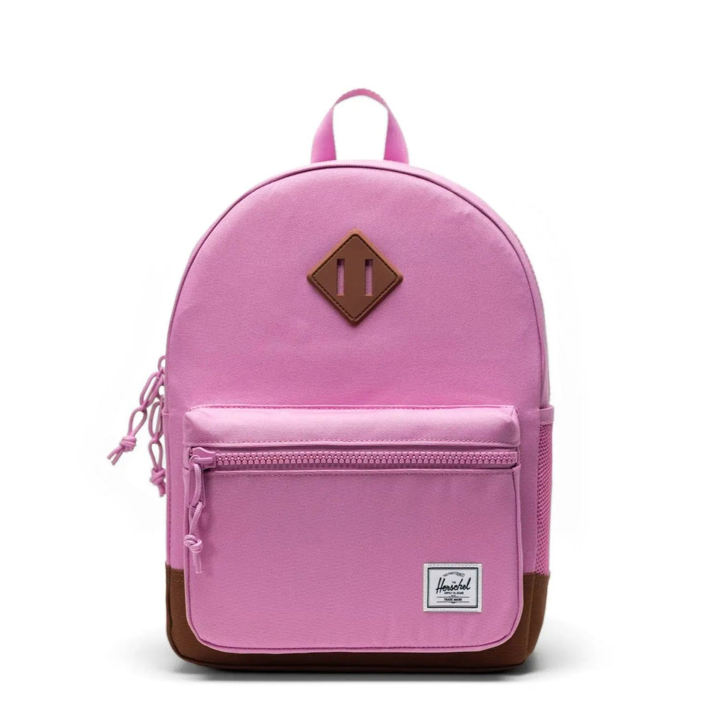 Toddler Mauve Pink w/Saddle brown accents backpack | bottle holder | 15L size | front pocket | front view
