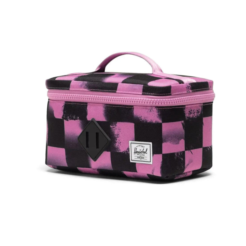 Herschel Lunch Box Little is designed to fit inside the Herschel heritage backpacks. This design is opera pink and black check print. side