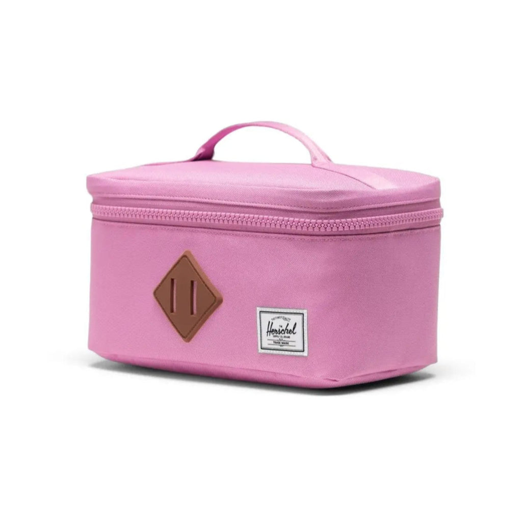 Herschel Lunch Box Little is designed to fit inside the Herschel heritage backpacks. This design is pink with brown trim. side