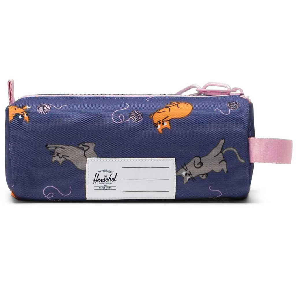 Playing cats print Herschel pencil case | purple case, pink accents