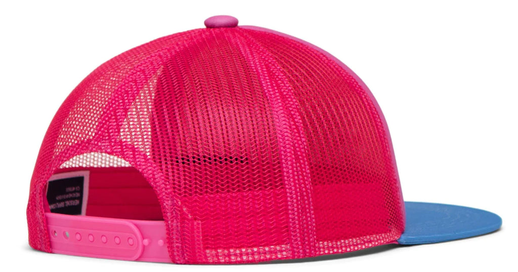 Herschel Trucker hat | Kids 5+ | Strawberry Pink with Blue Flat Brim | Mesh with adjustable strap