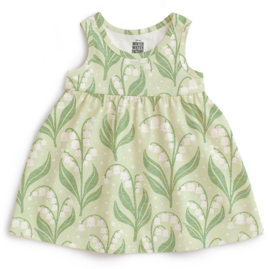 Lily of the Valley floral baby dress | sleeveless | all cotton | green