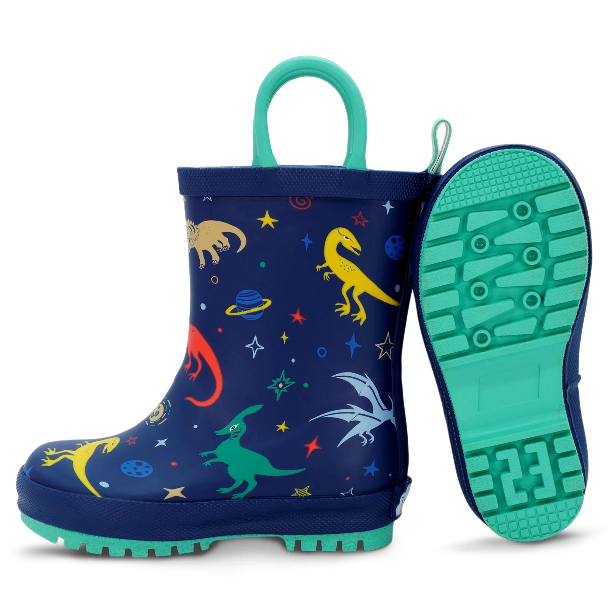 Space Dinos Natural Rubber Toddler Kids Rain Boots
